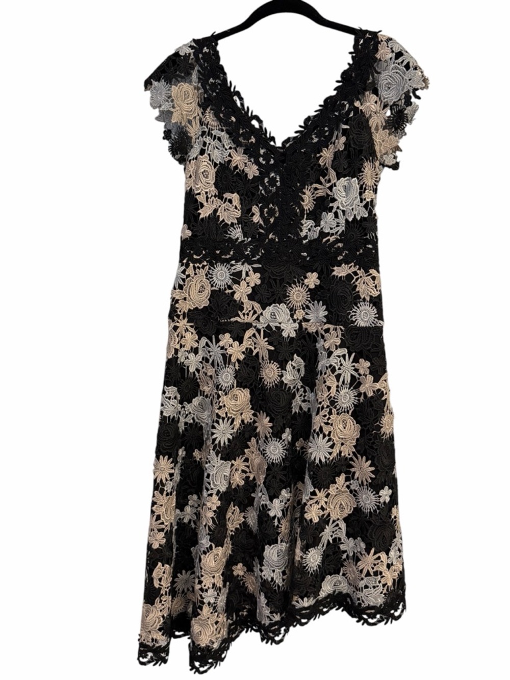 Nanette Lepore High Roller Dress Floral Lace V Neck Asymmetrical Black 4 - Picture 6 of 13